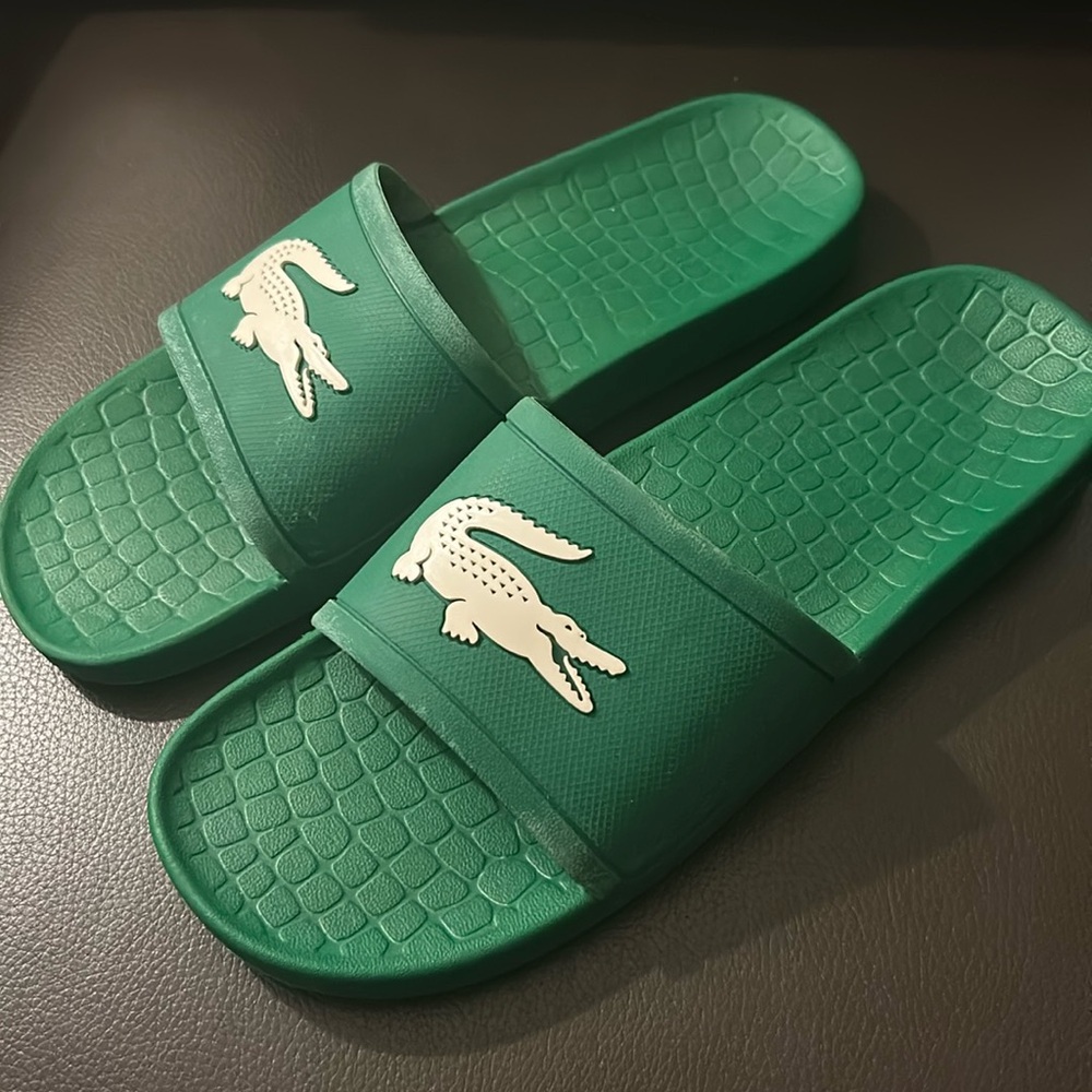 Lacoste New Men’s Synthetic Slides Croco Green/white Slip-ons Sandals  Size 10